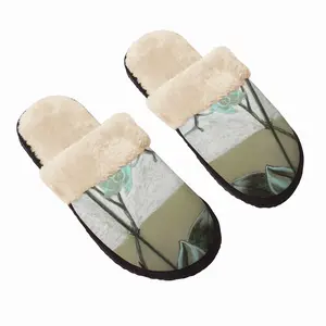 Men White Orchid Fuzzy Slippers