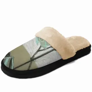 Men White Orchid Fuzzy Slippers