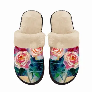 Men Roses On Garden Table Fuzzy Slippers