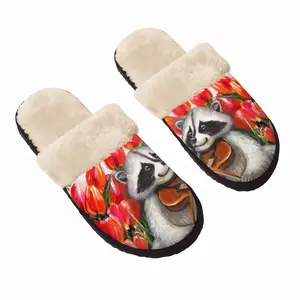 Men Raccoon Celebrating Spring Fuzzy Slippers