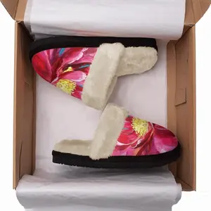 Men Bright Pink Peony Flower Acrylic Fuzzy Slippers