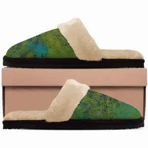 Men Lime Abstract Fuzzy Slippers