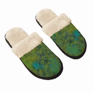 Men Lime Abstract Fuzzy Slippers