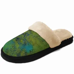 Men Lime Abstract Fuzzy Slippers