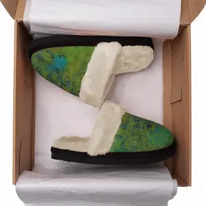 Men Lime Abstract Fuzzy Slippers