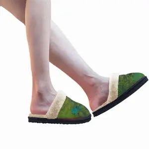 Men Lime Abstract Fuzzy Slippers