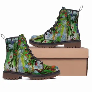 Men Flowers Along The Road Leather Work Boots