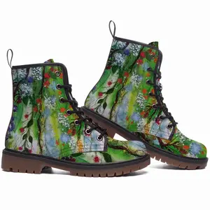 Men Flowers Along The Road Leather Work Boots