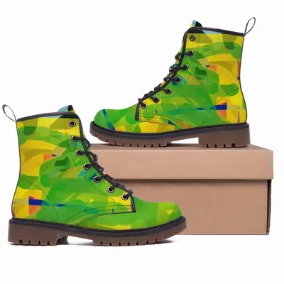 Men Yellow Green Leather Work Boots