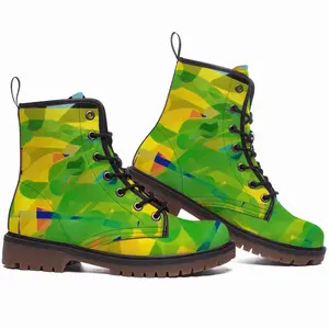 Men Yellow Green Leather Work Boots