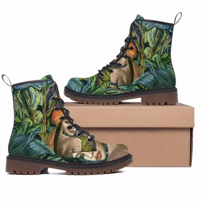 Men Tropical Lips Leather Work Boots