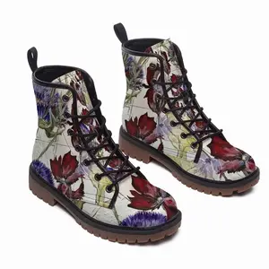 Men White Prints Leather Work Boots