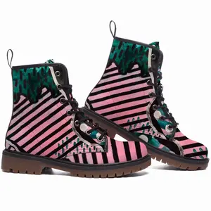 Men Pink Green Black Abstract Leather Work Boots