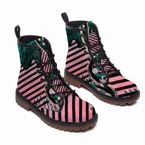 Men Pink Green Black Abstract Leather Work Boots