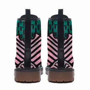 Men Pink Green Black Abstract Leather Work Boots