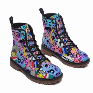 Men Goodbye My Love - Pop Art Cartoon Universal Peace Calligraphy Pink Leather Work Boots