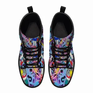 Men Goodbye My Love - Pop Art Cartoon Universal Peace Calligraphy Pink Leather Work Boots