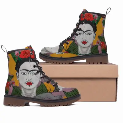 Men Little Frida - Mexico Kahlo Rivera Naive Art Portrait Women Girl Rose Bird Leather Work Boots