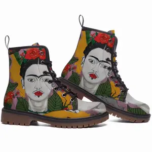 Men Little Frida - Mexico Kahlo Rivera Naive Art Portrait Women Girl Rose Bird Leather Work Boots