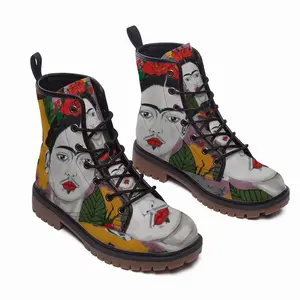 Men Little Frida - Mexico Kahlo Rivera Naive Art Portrait Women Girl Rose Bird Leather Work Boots