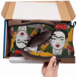 Men Little Frida - Mexico Kahlo Rivera Naive Art Portrait Women Girl Rose Bird Leather Work Boots