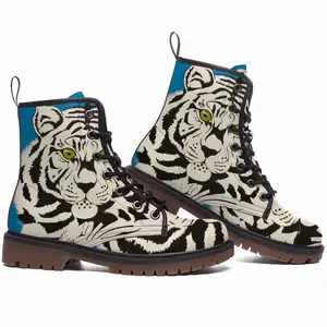 Men Albino - White Tiger Animals Interior Decor Gift Leather Work Boots