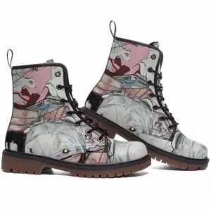 Men Pink Dogs Leather Work Boots