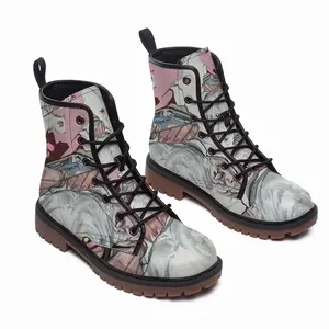 Men Pink Dogs Leather Work Boots