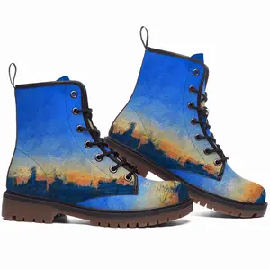 Men Sunset Cityscape Leather Work Boots