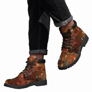 Men Red Gold Mid Top Boots