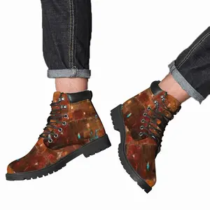 Men Red Gold Mid Top Boots