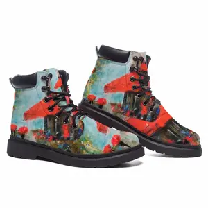 Men Red Coffee Mid Top Boots