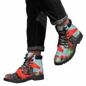 Men Red Coffee Mid Top Boots