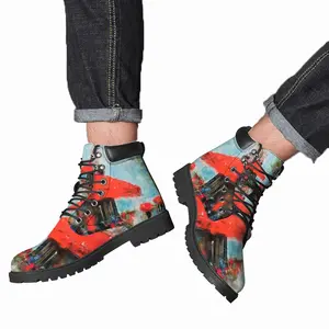 Men Red Coffee Mid Top Boots