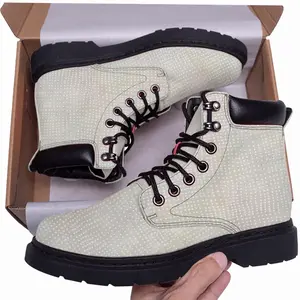 Men White On Gold Mid Top Boots