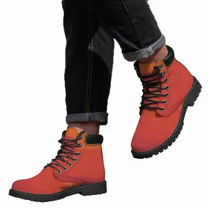 Men Orange On Red Mid Top Boots