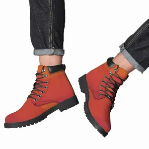 Men Orange On Red Mid Top Boots