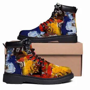 Men Red Abstractions Mid Top Boots