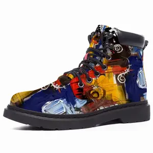 Men Red Abstractions Mid Top Boots