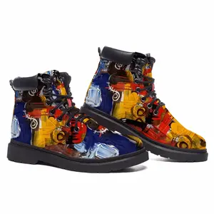 Men Red Abstractions Mid Top Boots