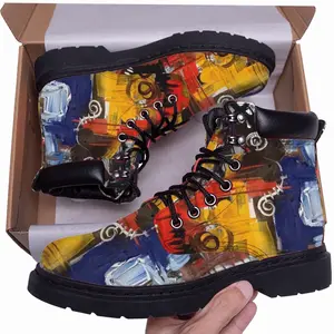 Men Red Abstractions Mid Top Boots