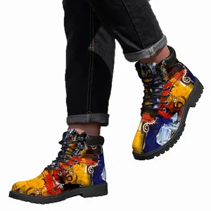 Men Red Abstractions Mid Top Boots