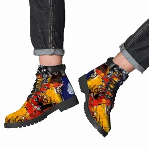 Men Red Abstractions Mid Top Boots