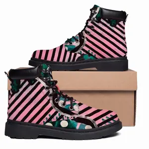 Men Pink Green Black Abstract Mid Top Boots