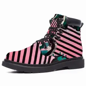 Men Pink Green Black Abstract Mid Top Boots