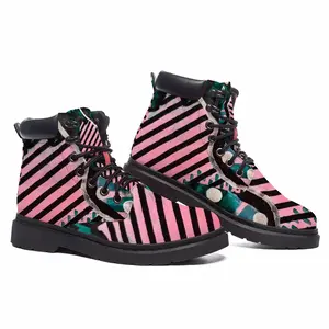 Men Pink Green Black Abstract Mid Top Boots