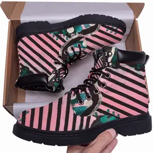 Men Pink Green Black Abstract Mid Top Boots