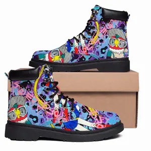 Men Goodbye My Love - Pop Art Cartoon Universal Peace Calligraphy Pink Mid Top Boots