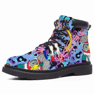 Men Goodbye My Love - Pop Art Cartoon Universal Peace Calligraphy Pink Mid Top Boots