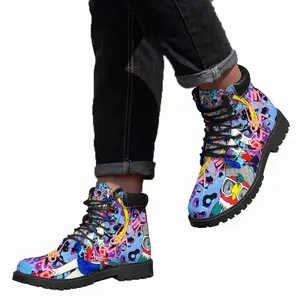 Men Goodbye My Love - Pop Art Cartoon Universal Peace Calligraphy Pink Mid Top Boots